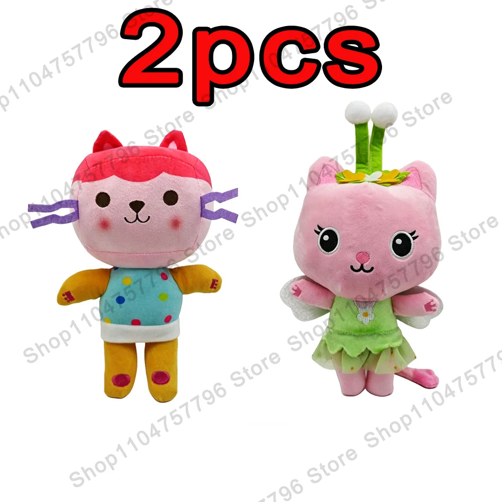 8pcs New Gabbys doll house Plush keychain Toy Mercat Cartoon Stuffed Animals Smiling Cat Car Cat Hug Gaby Girl Birthday Gift